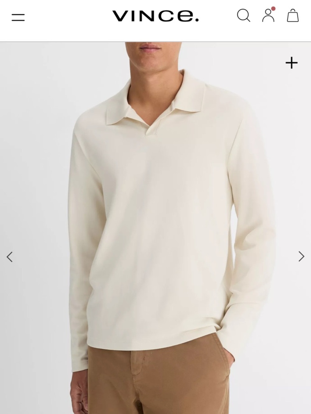 Vince Men’s Cream Long Sleeve Polo Top Size Small | Quiet Luxury Minimalist